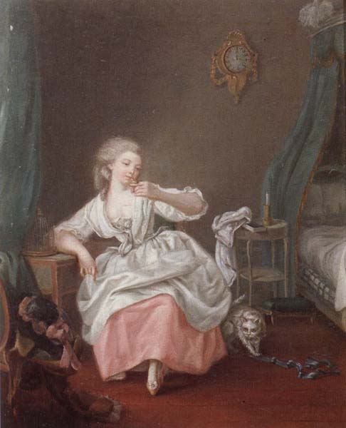 A bedroom interior with a young girl holding a song bird
